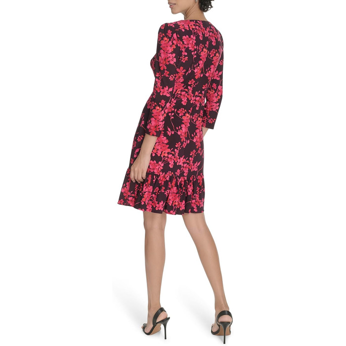 Сукня Tommy Hilfiger Autumn Blossom приталена 3/4 рукав, баклажан/багатобарвна