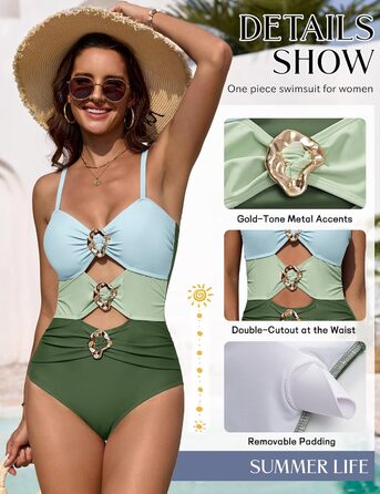 Жіночий суцільний купальник UMIPUBO Monokini з рюшами, колірний блок, зелений XL