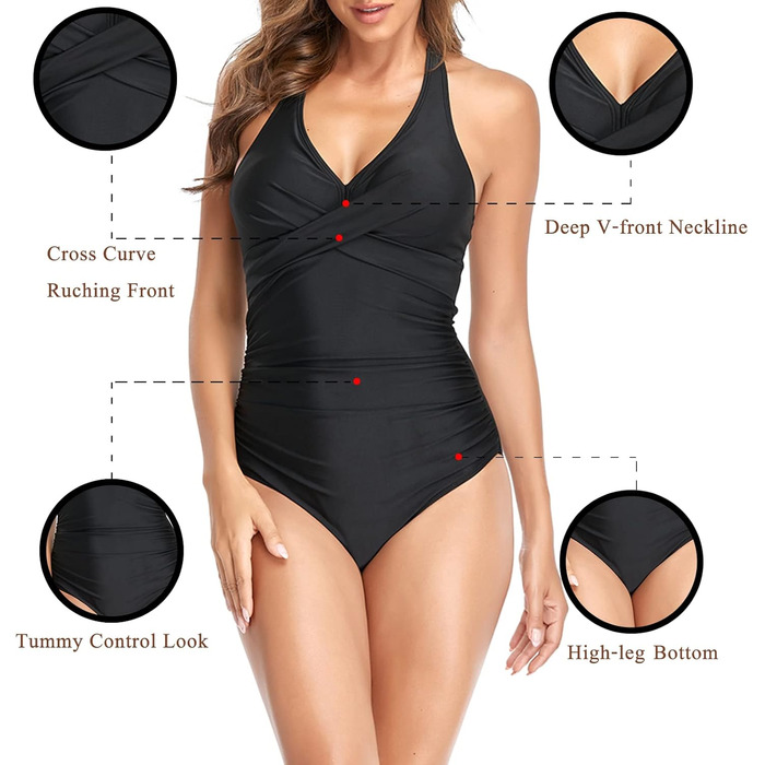 Чоловічий купальник з високою талією, суцільний, чорний, з підтримкою живота, спортивний, з V-подібним вирізом, знімні вкладиші, з рюшами, для схуднення
