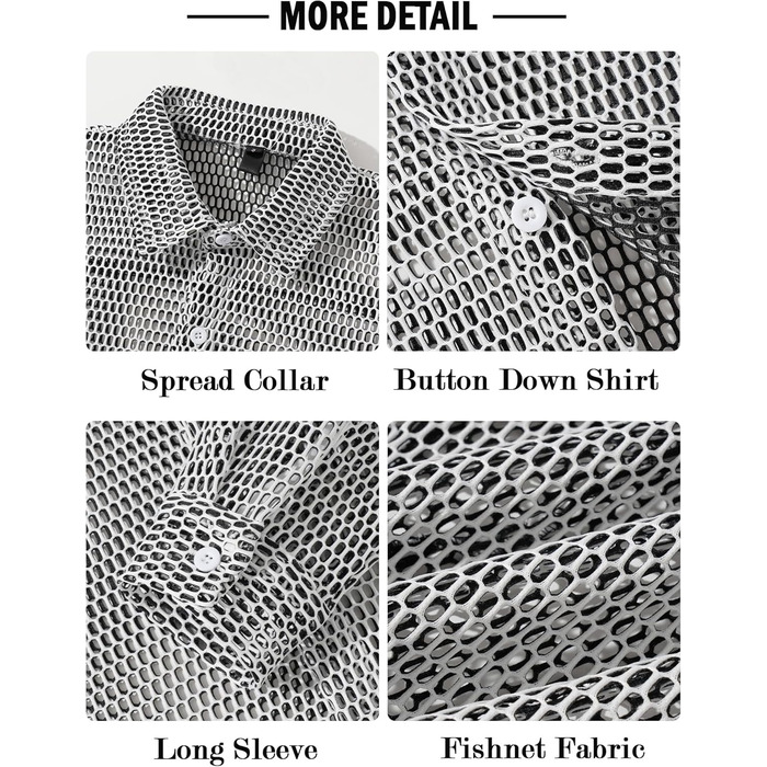 Чоловіча сітка-сорочка AIEOE: прозора сорочка з сітки, ідеальна для вечірок та свят, сірого кольору (S)