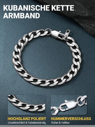Сталевий браслет-ланцюг Panzer для чоловіків та жінок PROSTEEL, сріблястий, 21 см, ширина 9 мм