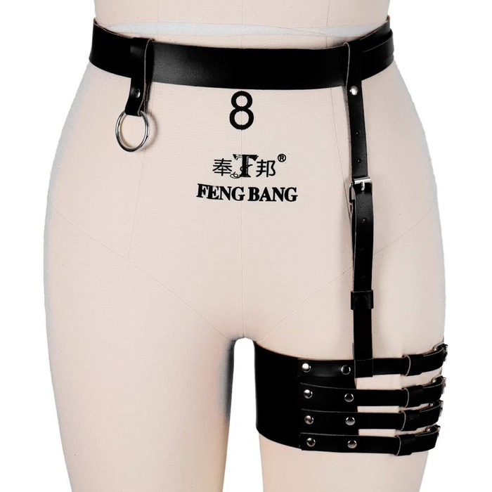 Жіночий шкіряний поясок для панчіх, корсет, боді-кейдж, чорний