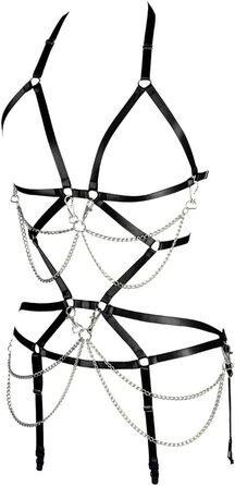 Комплект жіночий: бюстгальтер-корсет, спідниця-рок, стрінги, ремінь, чорний, для танців, Хелловін