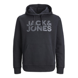 Чоловічий худі Jack & Jones Regular Fit JJEADRIAN Plus Size з принтом, чорний