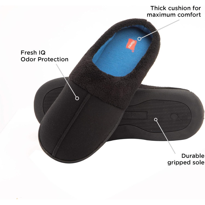 Чоловічі домашні капці-клоги Hanes з ефектом пам'яті Memory Foam, мікрозамша Fresh IQ, чорно-сині, розмір XL