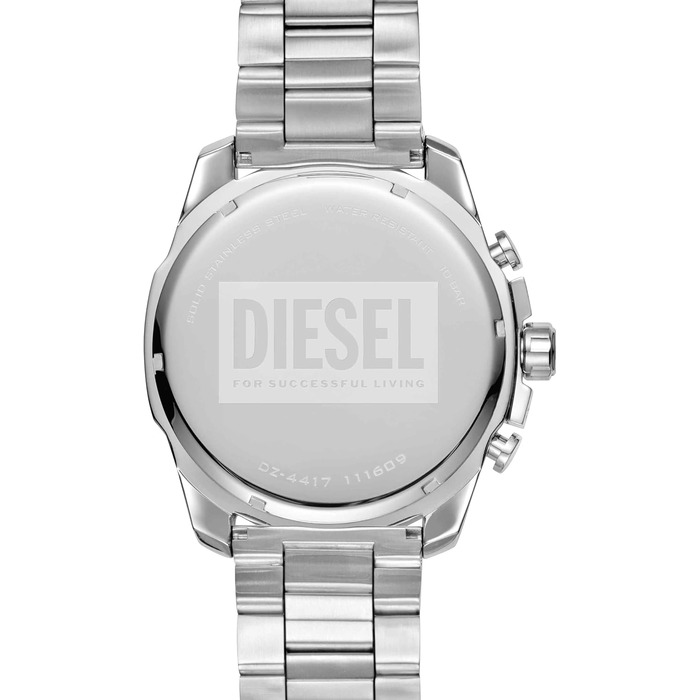 Чоловічий годинник Diesel Mega Chief Chronograph зі сталевим браслетом, темно-синій та сріблястий
