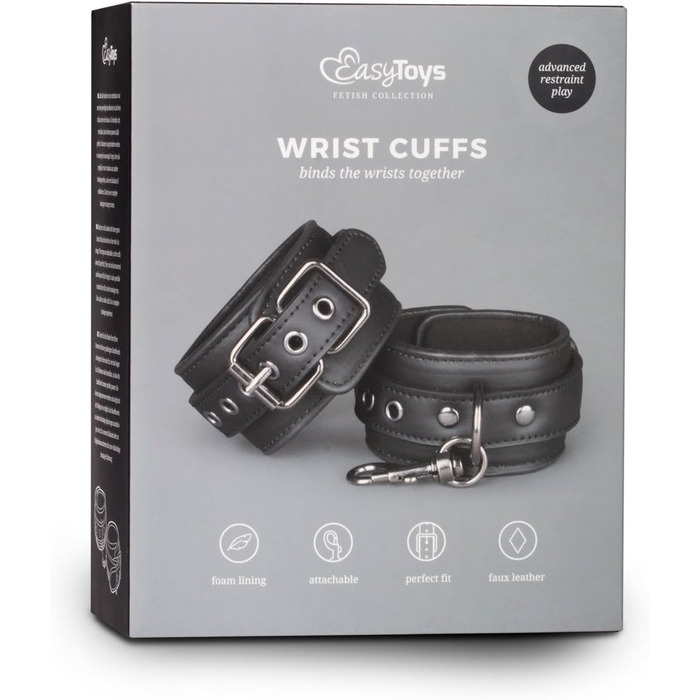 Набор наручників на зап'ястя з шкіри, регульовані, для бондейджу, фетишу, SM, Easytoys