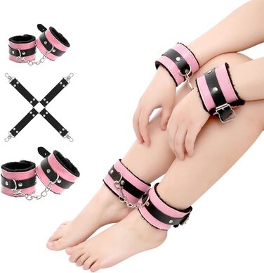 Набір для БДСМ зв'язування (12 предметів): наручники, фіксатори для щиколоток, анальний плагін, клямки для сосків, м'ячик-кнебель, перо-піксель, маска для очей, батіг, лопатка, бавовняне мотузка (рожевий та чорний)