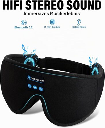 Маска для сну з Bluetooth-навушниками 3D, бездротова м'яка пов'язка на очі для сну на боці та спині, чорна