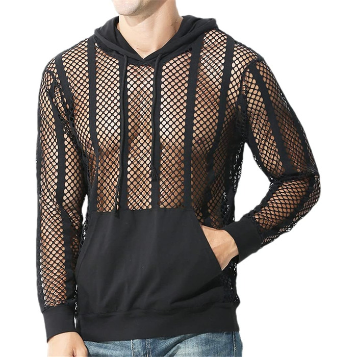 Чоловіча сітчаста сорочка з довгим рукавом, прозора, для вечірок та клубів