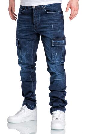 Чоловічі джинси-карго Amaci&Sons Regular Slim Denim з ефектом Destroyed, темно-сині, р. 32W/32L