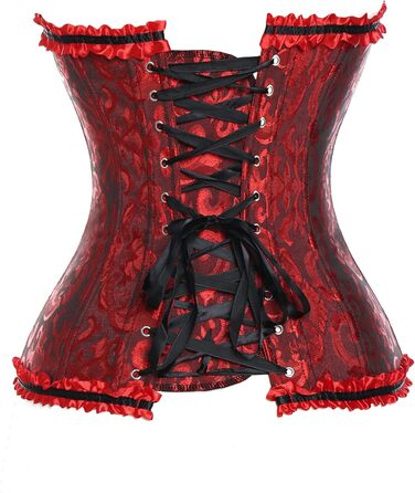 Корсет жіночий Miss Moly вінтажний, повний бюст, класичні кольори, мереживо, бант, з принтом G-string, темно-червоний