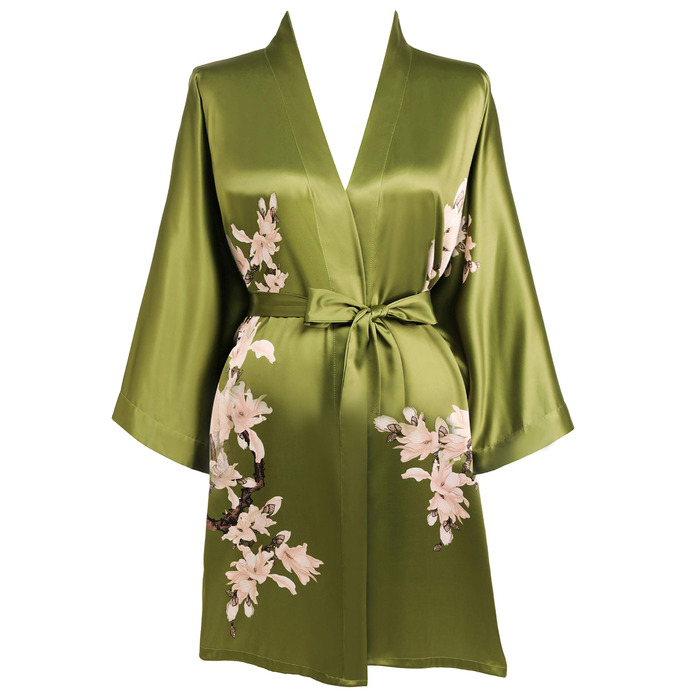 Халат жіночий літній з квітковим принтом Babeyond, сатиновий, короткий, пляжний, універсальний розмір, зелений