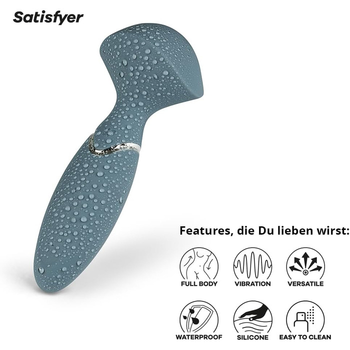 Вібраційний масажер Satisfyer Mini Wand-er | 12 програм вібрації | Водостійкий (IPX7) | Медичний силікон | Інтимний масажер для жінок | Граювальний секс-іграшка | Універсальний розмір (Сірий)