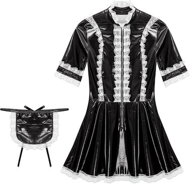 Костюм горничної MSemis: сексуальний сет з еластичного латексу, чорний, 3XL. Костюм для косплею, вечірки, фотосесій.