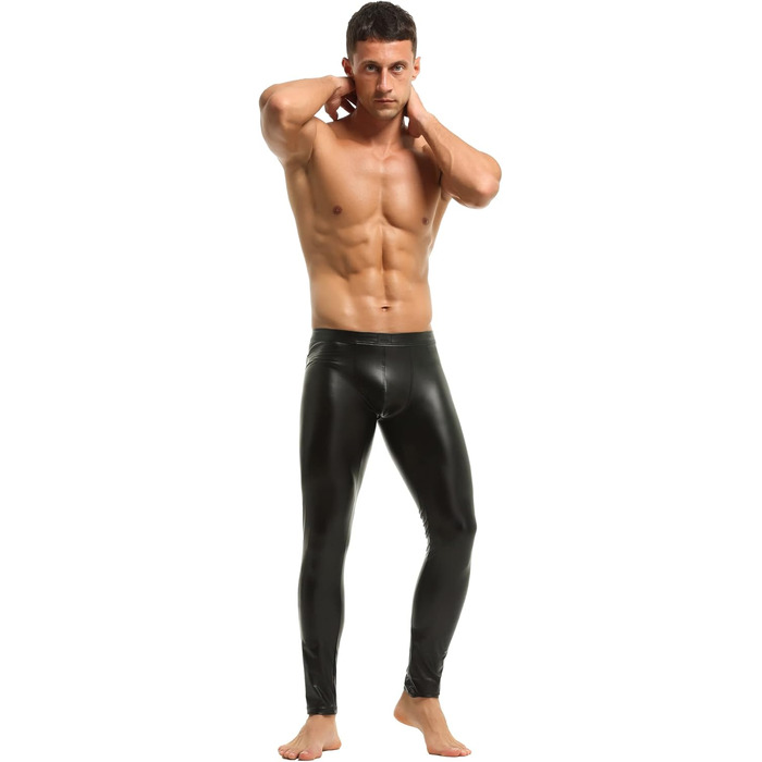 Чоловічі шкіряні лосини Bodywear4you, чорний матовий кожзам, облягаючі штани Meggings, ефект мокрого блиску, фальшива шкіра, S