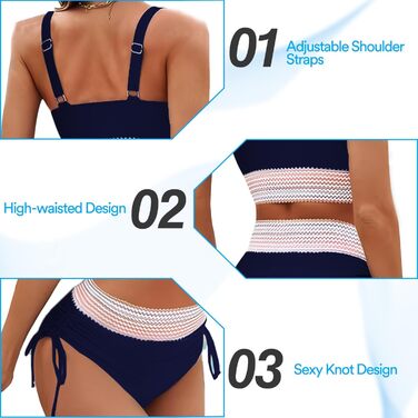 Бікіні Daen Set з високою талією та пуш-ап, комплект 2 шт. Контроль живота, регульовані бретелі, XXL, темно-синій