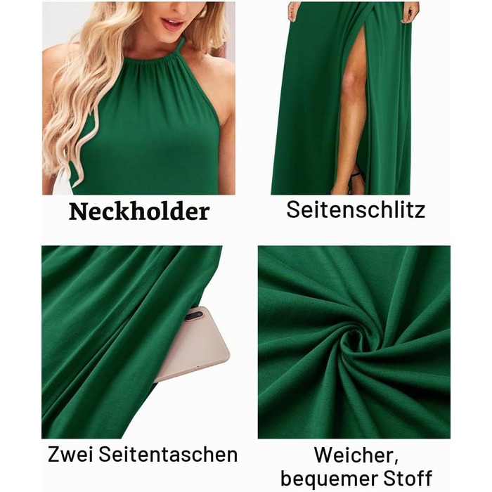Жіноча літня сукня-максі KILIG з вирізом та вирізом halter-neck, темно-зелена, розмір M