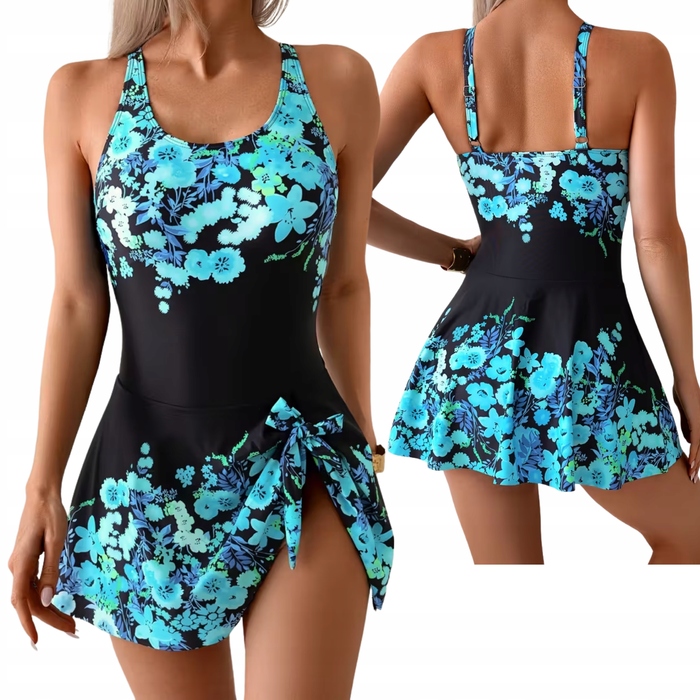 Коригуючий купальник-сукня Plus Size, чорний у квітку, розмір XL (42)