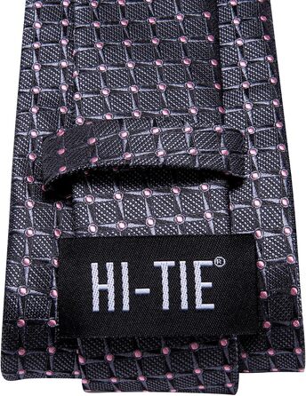 Набір чоловічих аксесуарів Hi-Tie: шовкова краватка в клітинку, кишенькова хустка, запонки та затикач — сіро-рожевий, для весілля та бізнесу