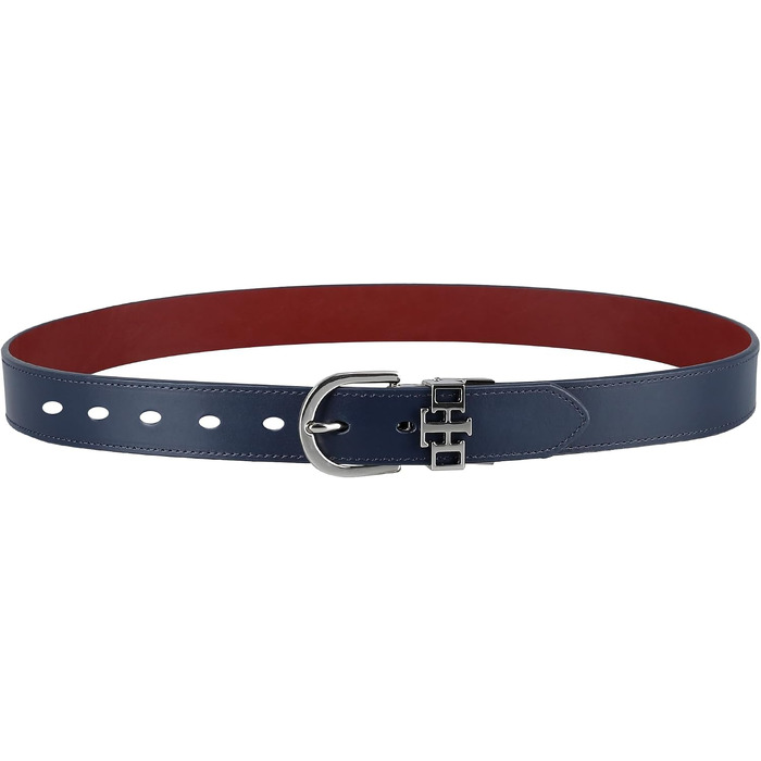 Двосторонній шкіряний ремінь Tommy Hilfiger для чоловіків Casual (розмір M, темно-синій/червоний) з сріблястою пряжкою