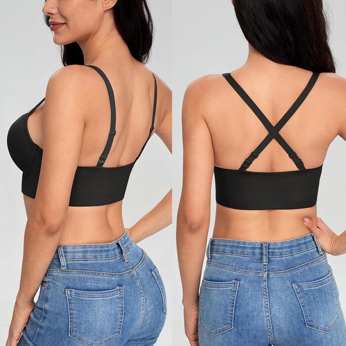 Трусики Lemorosy BH для жінок без кісточок, Push Up, безшовні, з глибоким V-подібним вирізом, класичні, зручні, повсякденні, бюстгальтер з широкими бретелями, 90C, чорний