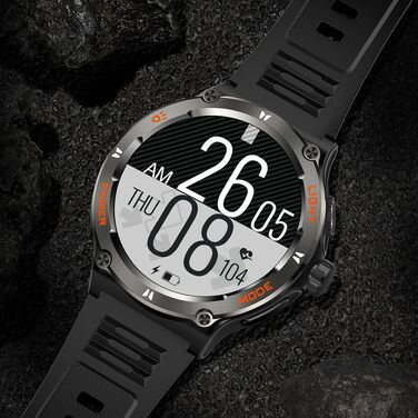 Смарт-годинник findtime Military: міцний тактичний годинник з компасом, LED-ліхтариком, функцією дзвінків та моніторингом серцебиття для Android та iOS, чорний