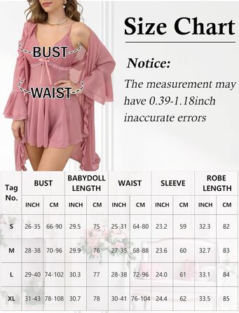 Комплект жіночої білизни AIEOE: мереживний халат-сорочка та нічна сорочка (рожевий, S)
