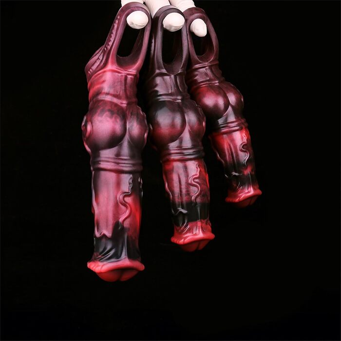 Реалістичний пеніс-манжет для секса з тваринними мотивами, 3 розміри (M/L/XL), з кільцем для яєчок, збільшує пеніс, червоний, M