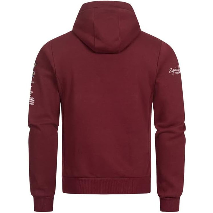 Чоловіча толстовка на блискавці з капюшоном Geographical Norway Gymclass, теплий світшот з кишенею-кенгуру, бордовий (M)