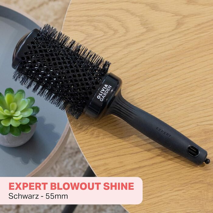 Керамічна кругла щітка для волосся Olivia Garden Expert Blowout Shine 55 мм — антистатична, для блиску та гладкості (чорна, L)