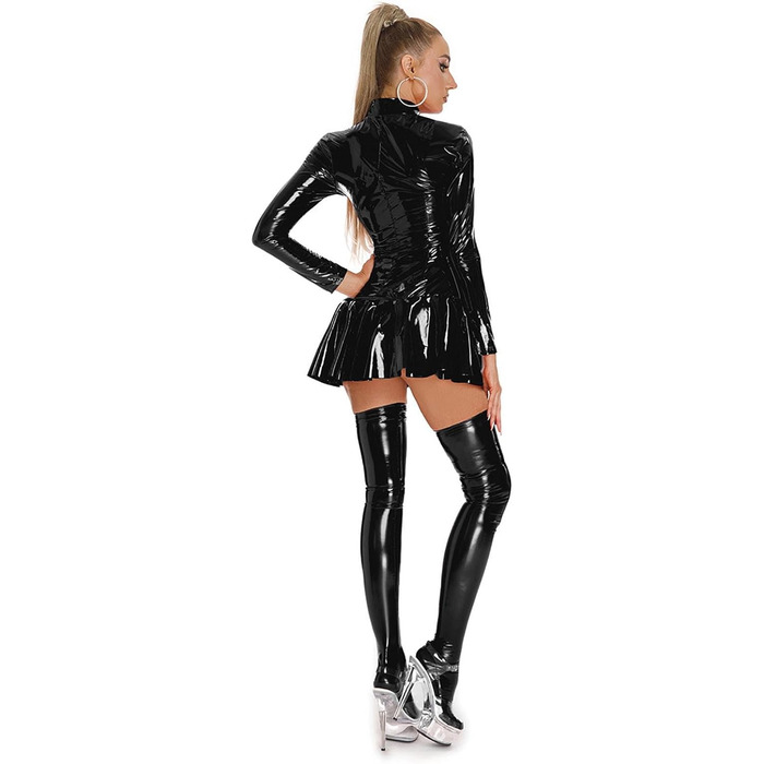 Латексне плаття для жінок: сексуальна сукня з латексу, шорти, спідня білизна, латексне плаття, сексуальна спідня білизна, лаковий та шкіряний костюм, сукня з довгим рукавом, латексні панчохи, міні-сукня, костюми для вечірок (M, Чорний)