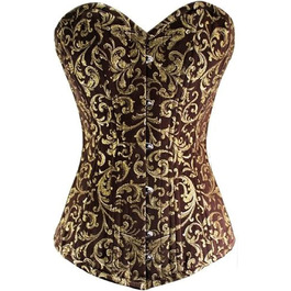 Корсет жіночий, коричневий та золотий, сталеві спиці, стимпанк костюм, Longline Overbust, розмір 48