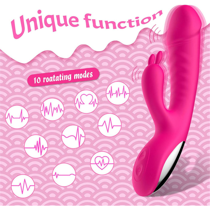 Вібратор силіконовий для G-точки з 10 режимами вібрації, нагріванням, для жінок. Кролик, рожевий. Інтимні іграшки