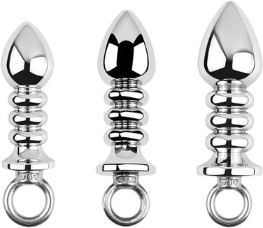 Анальний масажер Ruikan з кільцем для тяги, набір 3 шт. (S, M, L) - сталь, стимулятор G-точки, для жінок та чоловіків