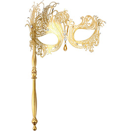 Венеціанська маска JewelryWe з держаком для жінок, металева маска з стразами для маскараду, аксесуар для костюма на Хелловін, карнавал, вечірку, бал (Золота)
