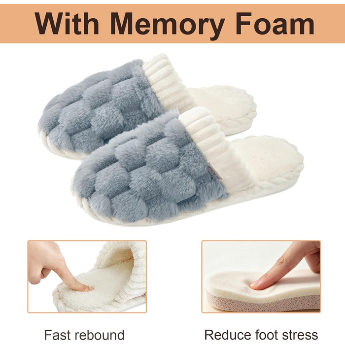 Жіночі зимові домашні капці з ефектом пам'яті (Memory Foam), теплі та м'які, перламутрово-сірі, розмір 40.5/42 EU