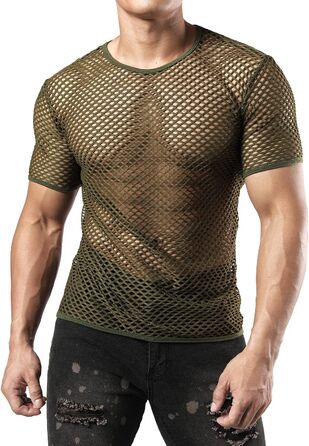 Чоловіча футболка JOGAL з еластичною сіткою, прозора, короткі рукави, армійний колір (L)