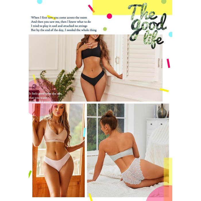 Набір трусиків FINETOO Seamess Sips: 6 шт. мереживні трусики, трусики-хіпстері, V-подібний вигин, S-X (C-6er, XL)