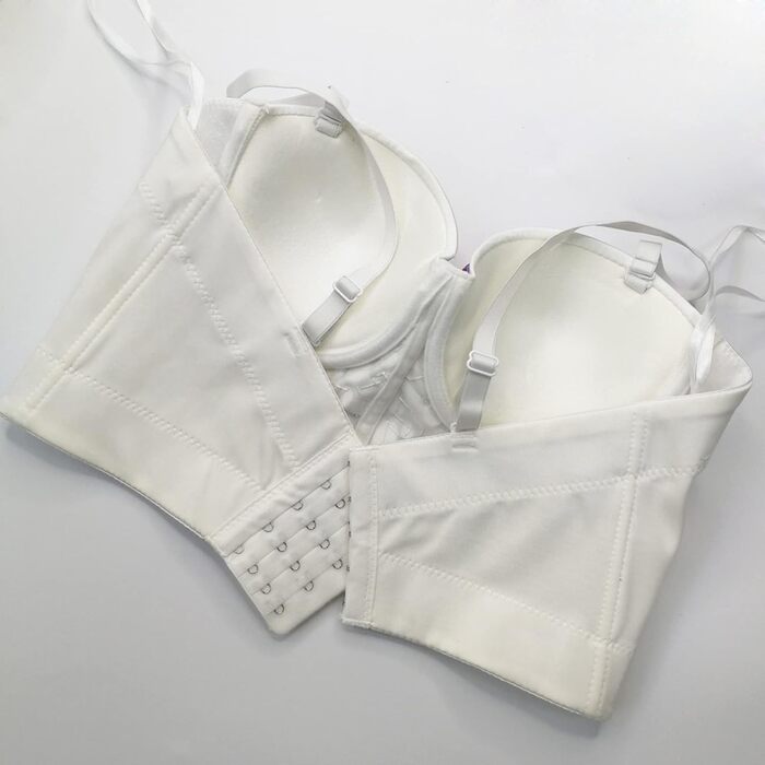 Жіночий бюстгальтер Push Up з корсетом, готичний стиль, стрази, діаманти, Cubwear, для вечірок, з регульованим ремінцем (L, білий)