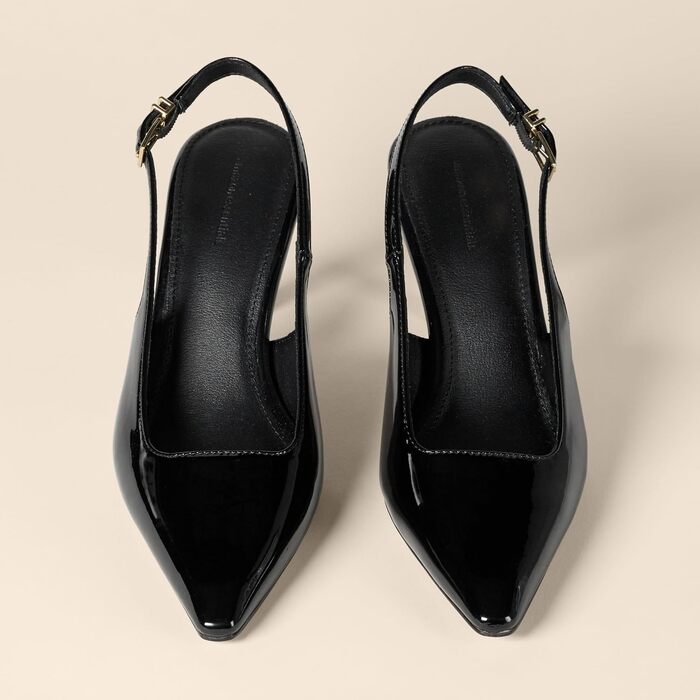 Жіночі туфлі-слінгбеки Amazon Essentials на низьких підборах (kitten heels), 39 EU, чорний лакована шкіра