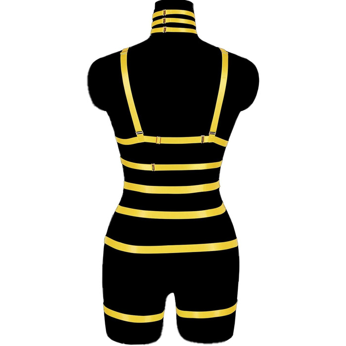 Жіночий корсет-нагрудник у стилі панк, повна клітка, мереживний бюстгальтер та пояс-стрінг, комплект, Харадзюку, готичний, фестивальний, рейв-стиль (помаранчевий, жовтий)