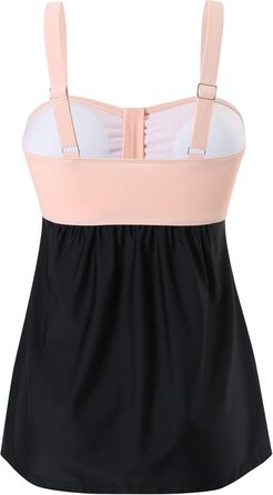 Купальник жіночий роздільний Tankini LA ORCHID з високою талією, пуш-ап, розмір XXL, рожевий верх, чорні плавки для пляжу та басейну