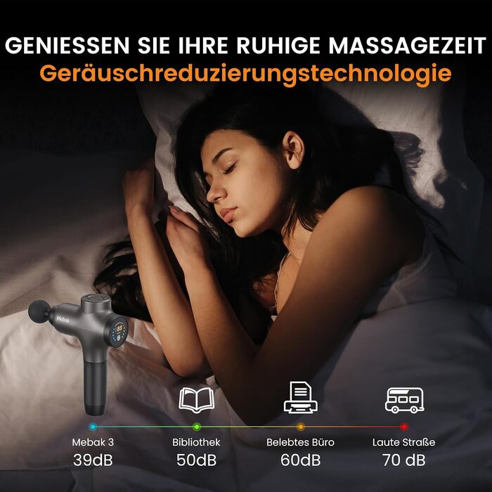 Перкусійний масажер Mebak 3 Massage Gun: електричний ручний масажер для м'язів та фасцій, 3200 об/хв, амплітуда 12 мм, 7 насадок, 5 рівнів інтенсивності, акумулятор 2600mAh (Сірий)