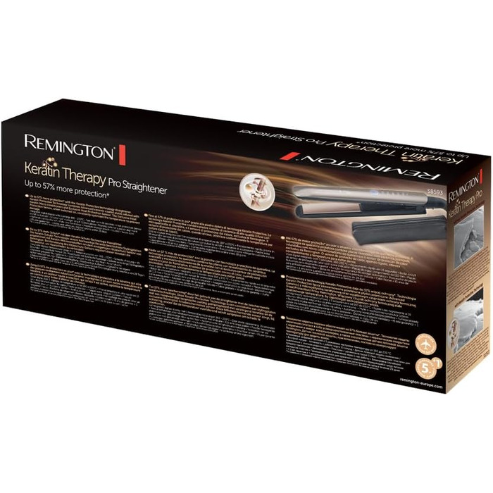 Професійний випрямляч для волосся Remington Keratin Protect S8593 з керамічним покриттям, мигдальною олією та цифровим дисплеєм (160-230°C)