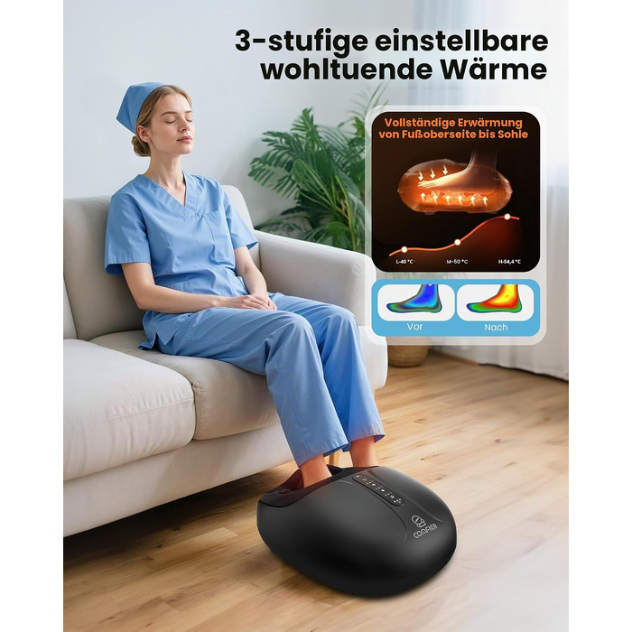 Електричний масажер для ніг COMFIER Shiatsu з функцією підігріву, розминком та компресією, 3 рівні інтенсивності, до 46 розміру EU