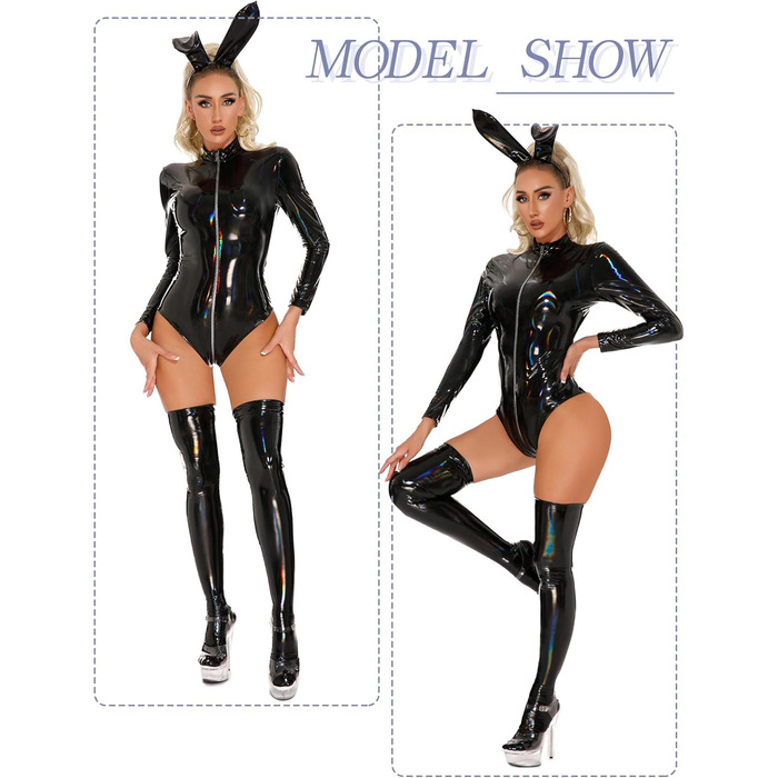 Корсет-боді FEOYA з еластичної шкіри, лак, довгі рукави, для клубів, вечірок, сцени, косплею, карнавалу, S-3XL чорний, S-M