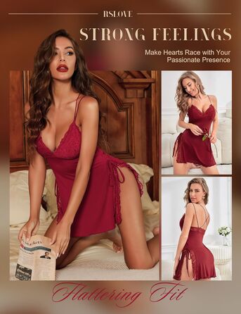 Спокуслива нічна сорочка Babydoll RSLOVE - мереживна комбінація, бордова (S)