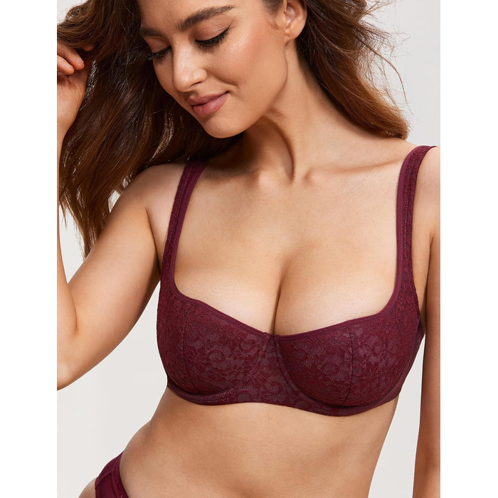 DOBREVA Бальконний бюстгальтер Dirndl з кісточками, мереживний, з підтримкою, сексуальний, легкий, з м'якою чашкою, великі розміри (75C, темно-червоний)
