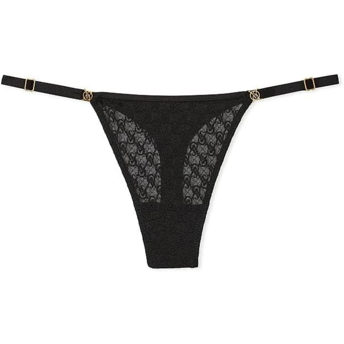 Тонкий трусик Victoria's Secret Icon з логотипом VS, регульований бретель, G-String, чорний (XS-X, XL)
